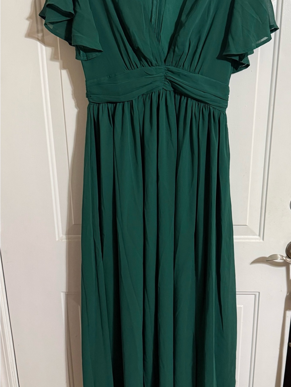 Showpo Emerald Green Maxi Dress with V-Neck and Flutter Sleeves